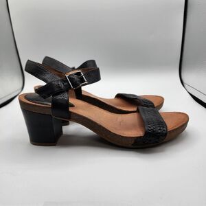 Nurture black leather open toe heeled sandals